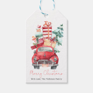 Festive Red Christmas Car Holiday Truck Thank You Gift Tags