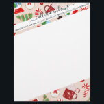 Festive Red Christmas Cookie Illustration Pattern Letterhead<br><div class="desc">This cute and festive pattern is perfect for the Christmas holiday season. It features a hand-drawn holiday cookie illustration pattern including a snowglobe, Christmas tree, stocking, hot cocoa, candy cane, and snowman. The colour scheme includes red, green, white, black, and sepia tan. ***IMPORTANT DESIGN NOTE: For any custom design request...</div>