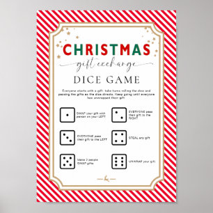 Festive Red Christmas Gift Exchange Dice Game Sign