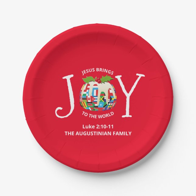 Festive Red Christmas JOY TO THE WORLD Paper Plate (Front)