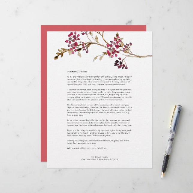 Festive Red Christmas Letter Template  Letterhead (Front/Back In Situ)
