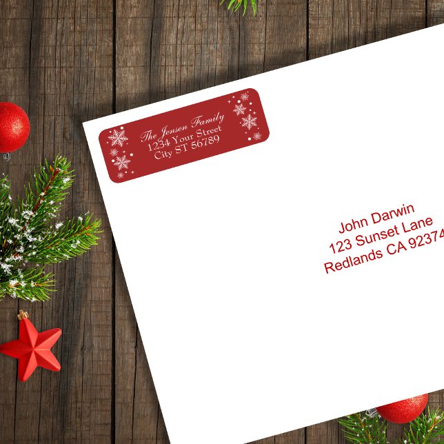 Festive Red Christmas Snowflakes Adresse de retour (Créateur téléchargé)