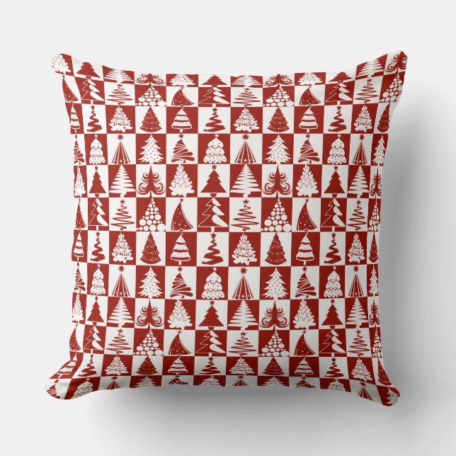 Festive Red Christmas Tree Pattern  Throw Pillow (Front)