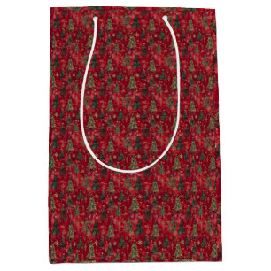 Festive Red Christmas Trees with Snowflakes Medium Gift Bag
