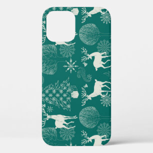 Festive red Christmas, winter forest. iPhone 12 Case