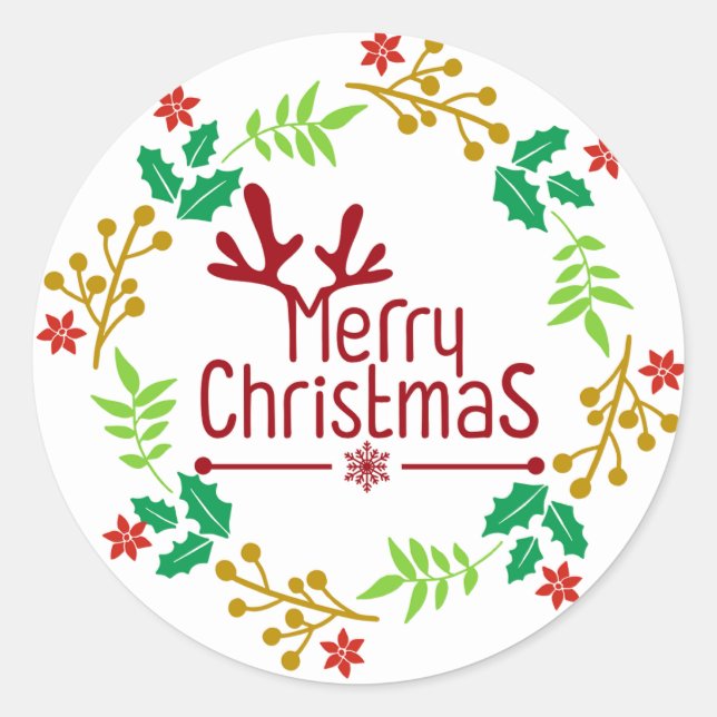 Festive Red Christmas Wreath Classic Round Sticker (Front)