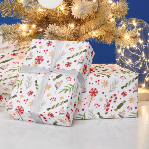 Festive Red ChristmasCandy on White Wrapping Paper