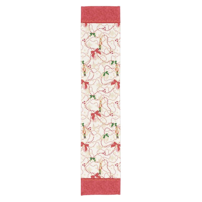 Festive Red Classic Nutcracker Candy Cane Short Table Runner (Front)