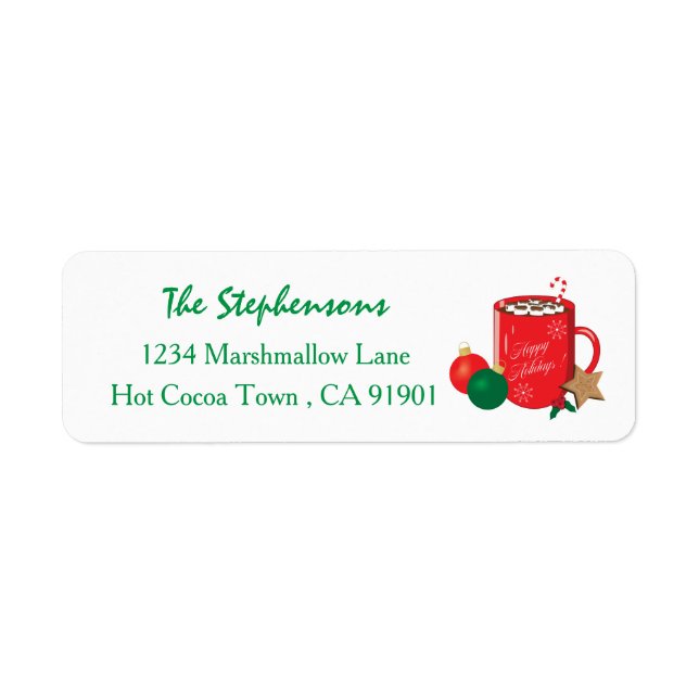 Festive Red Cocoa Cup Family Return Address Label (Front)