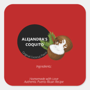Festive Red Coconut Coquito Bottle Label Sticker