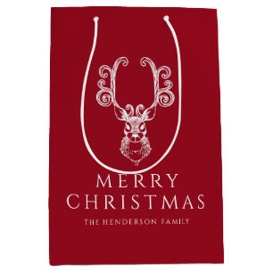 Festive Red Deer Merry Christmas Medium Gift Bag