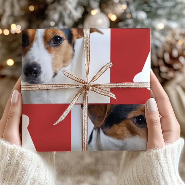 Festive Red Dog Bones Photo Collage Christmas Wrapping Paper (Creator Uploaded)