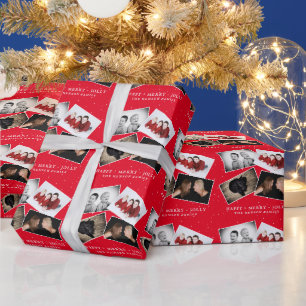 Festive Red Family Photo Christmas Collage Wrapping Paper