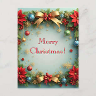 Festive Red Floral Wreath 🎄✨ Poinsettia Holiday Postcard
