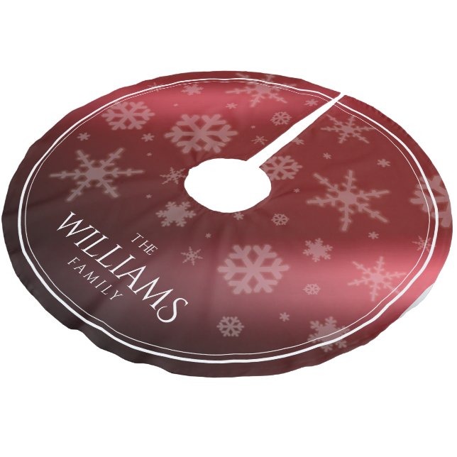 Festive Red Foil Snowflakes Brushed Polyester Tree Skirt (Angled)
