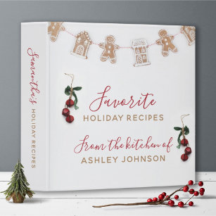 Festive Red Gingerbread Christmas Holiday Recipe Binder