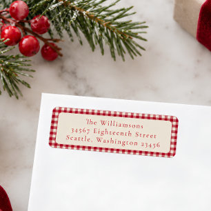 Festive Red Gingham Plaid Custom Return Address