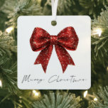 Festive Red Glitter Coquette Bow Merry Christmas Metal Ornament<br><div class="desc">Festive Red Glitter Coquette Bow Merry Christmas is in a stylish set handwritten style.</div>