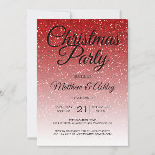 Festive Red Glitter Ombre Christmas Party Invitation