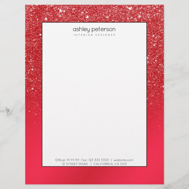 Festive red glitter sparkles ombre christmas letterhead (Front)