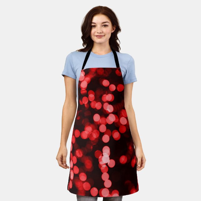 Festive Red Glowing Lights Christmas Apron (Worn)