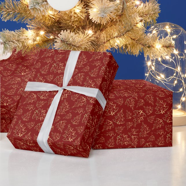 Festive Red & Gold Christmas Tree Wrapping Paper (Holidays)
