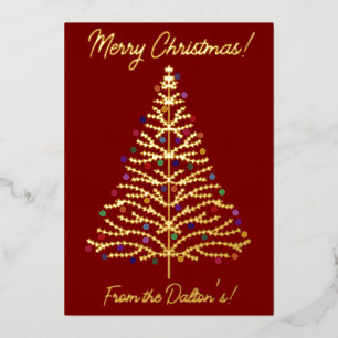 Festive Red & Gold Modern Christmas Tree Personal Foil Holiday Card