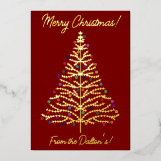 Festive Red & Gold Modern Christmas Tree Personal Foil Holiday Card