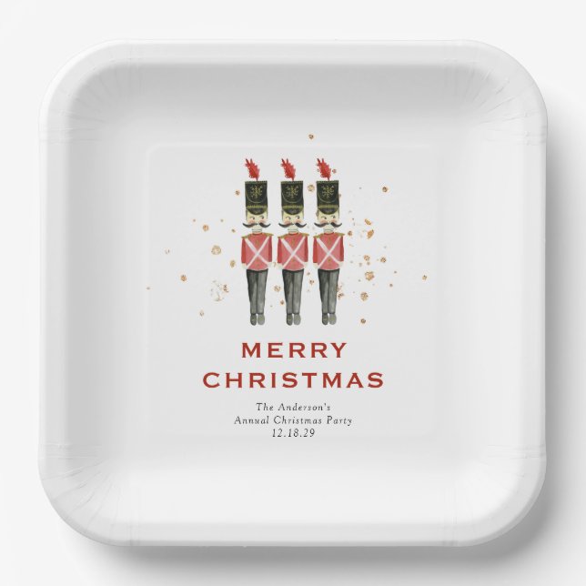 Festive Red & Gold Nutcracker Christmas Paper Plate (Front)