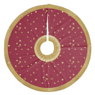 Festive Red & Gold Stars Christmas Tree Skirt