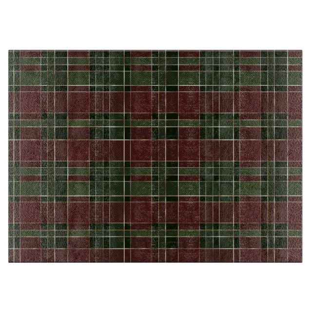 Festive Red, Green and Gold Cosy Christmas Plaid Cutting Board (Front)
