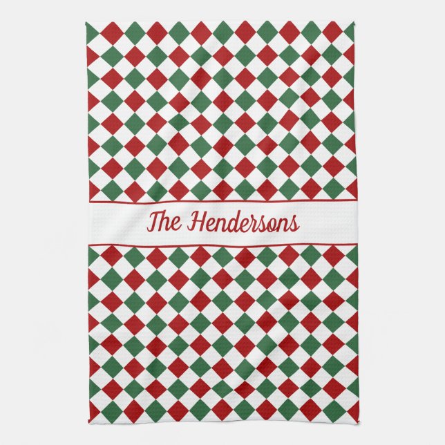 Festive Red Green Checked Christmas  Kitchen Towel (Vertical)