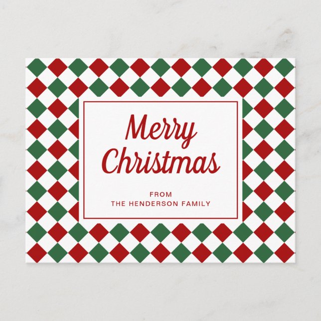 Festive Red Green Checked Merry Christmas  Holiday Postcard (Front)