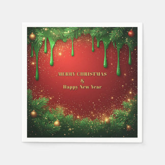 Festive Red Green Christmas Border Napkin