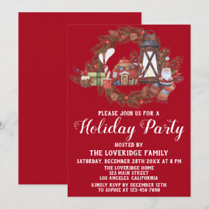 Festive Red & Green Christmas Scene Holiday Party Invitation