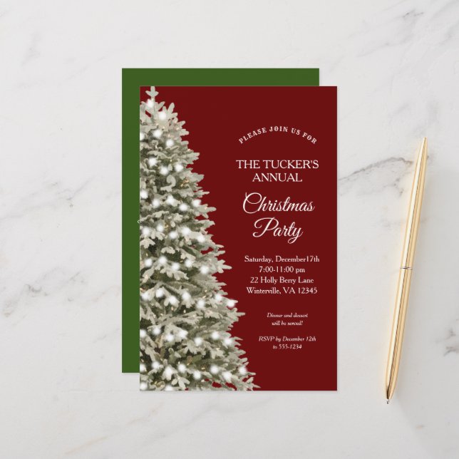 Festive Red Green Christmas Tree Party Invitation (Front/Back In Situ)