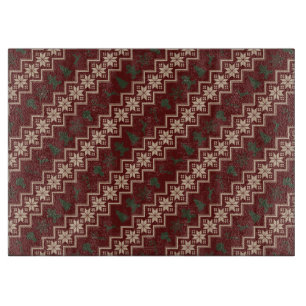 Festive Red, Green & Cream Cozy Christmas Pattern Cutting Board