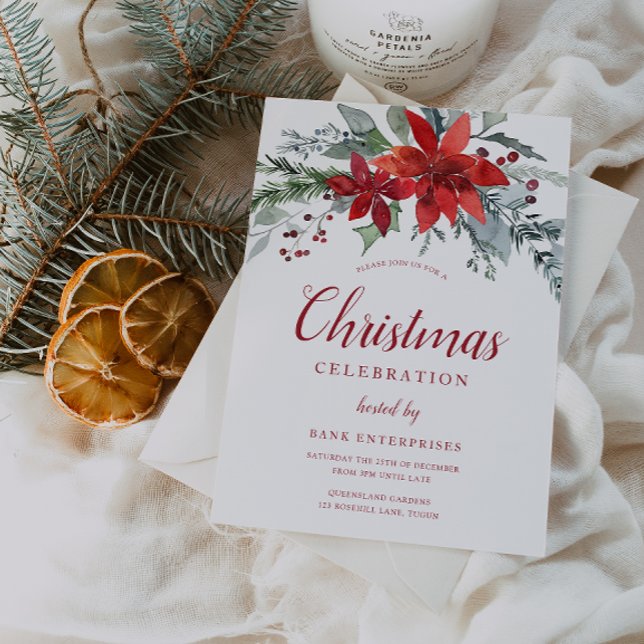 Festive Red & Green Floral Christmas Party  Invitation (Creator Uploaded)