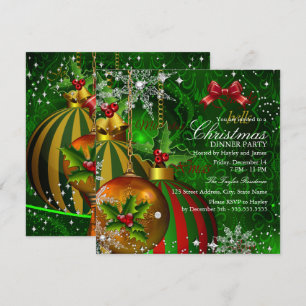 Festive Red Green Gold Christmas Dinner Party Invitation
