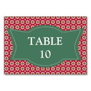 Festive Red Green Pattern Christmas Table Number