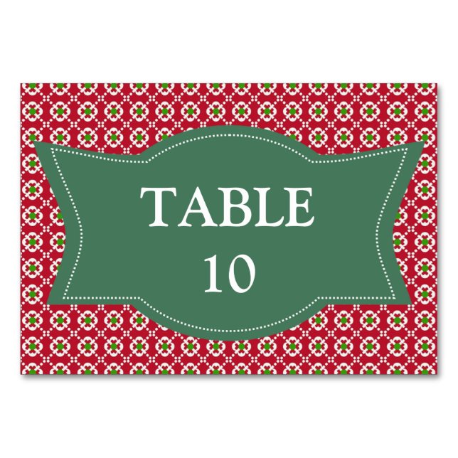 Festive Red Green Pattern Christmas Table Number (Front)
