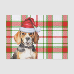 Festive Red Green Plaid and Beagle Dog Christmas Tissue Paper