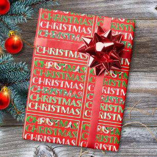 Festive Red Green Retro Typography Christmas Wrapping Paper