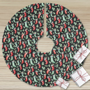 Festive Red Green Stockings Christmas Brushed Polyester Tree Skirt