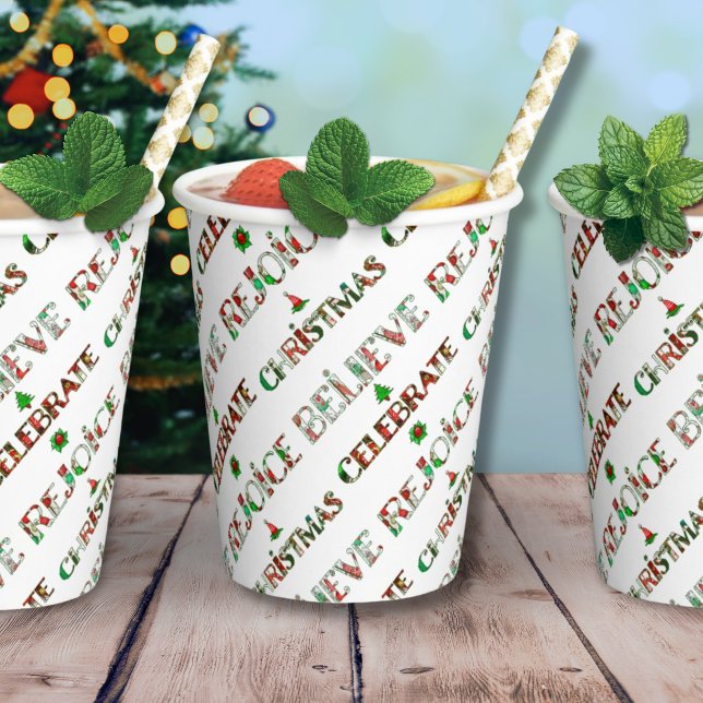 Festive Red Green Typography Christmas 8oz Paper Cups (Creator Uploaded)
