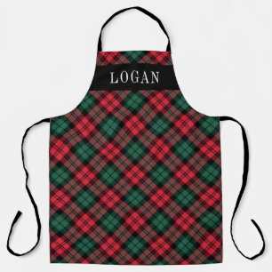 Festive Red Green Watch Plaid Monogram Mens Apron