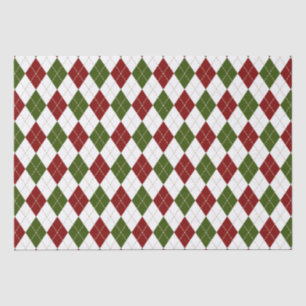 festive red green white argyle plaid tissue paper