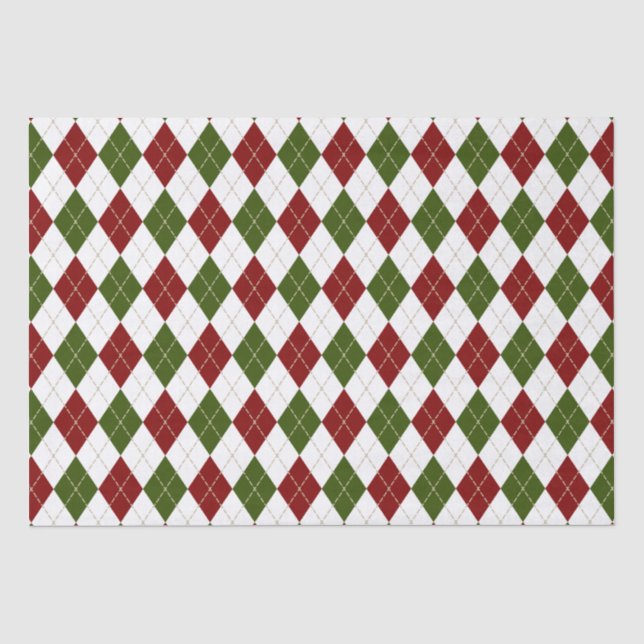 festive red green white argyle plaid tissue paper (Front)