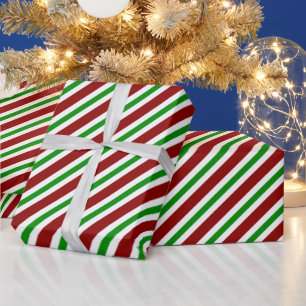 Festive red green white stripe pattern wrapping paper