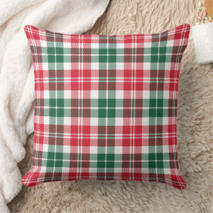 Festive Red Green White Tartan Plaid Christmas Throw Pillow